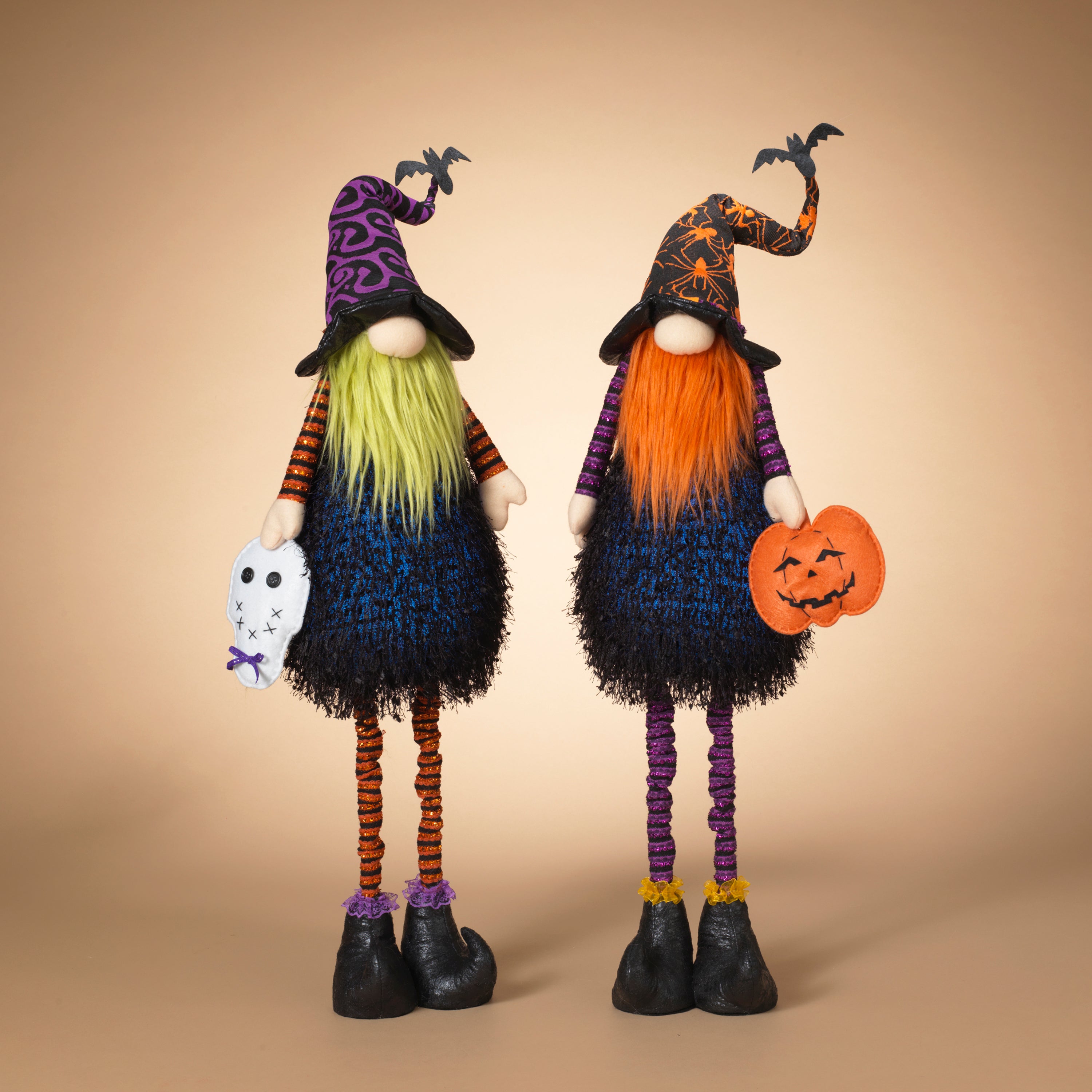 Set of 2 Lighted Whimsical Halloween Gnomes with Flexible Legs